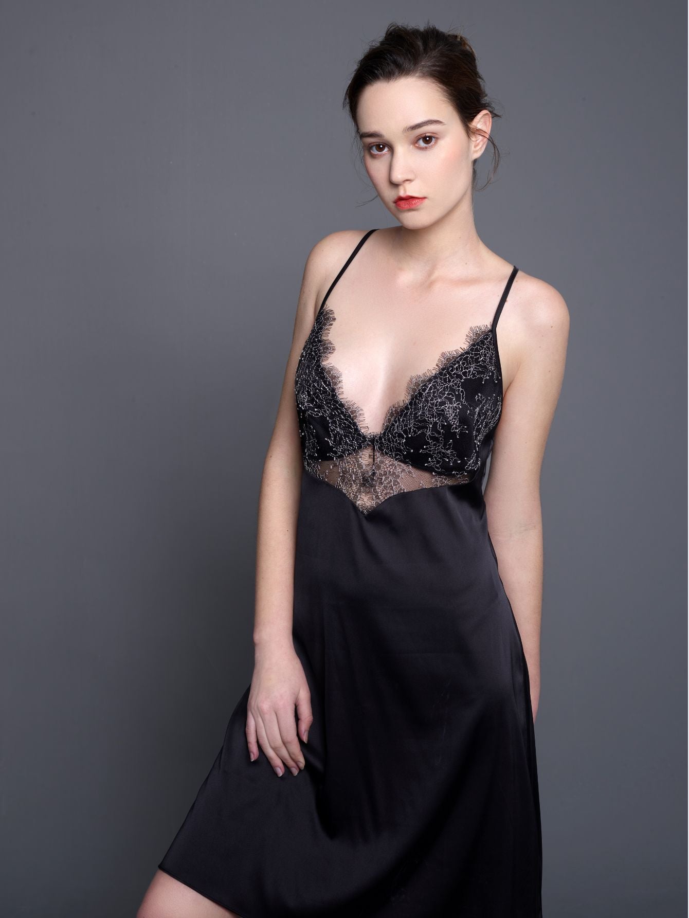 Eyelash Lace Trim Satin Slip Dress